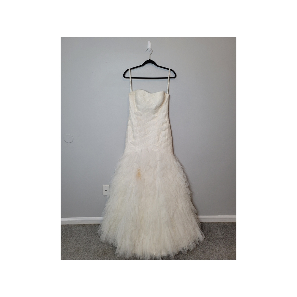 Galina Signature Ivory Strapless Basket Woven Bodice Extra Length Wedding Gown